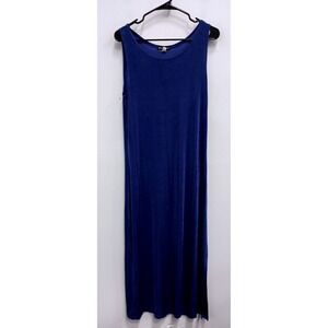 VTG 90s Made in Heaven Maxi Dress Womens M Blue Sleeveless Slit Hem Minimalist